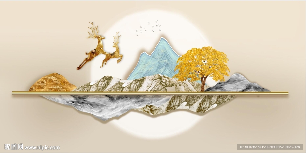 轻奢装饰画 光影立体画 麋鹿