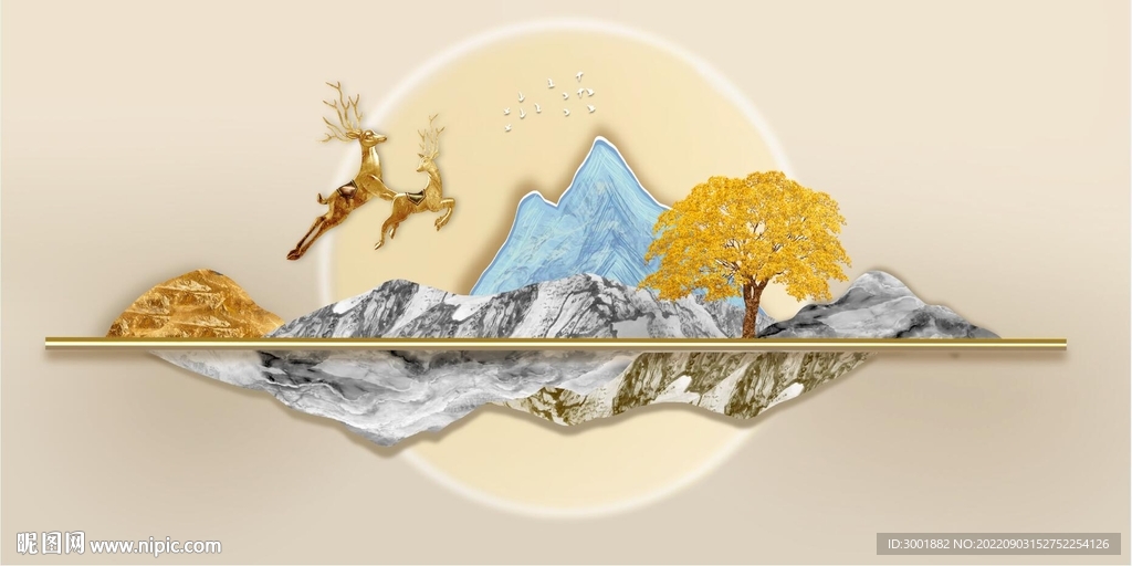 轻奢装饰画 光影立体画 麋鹿