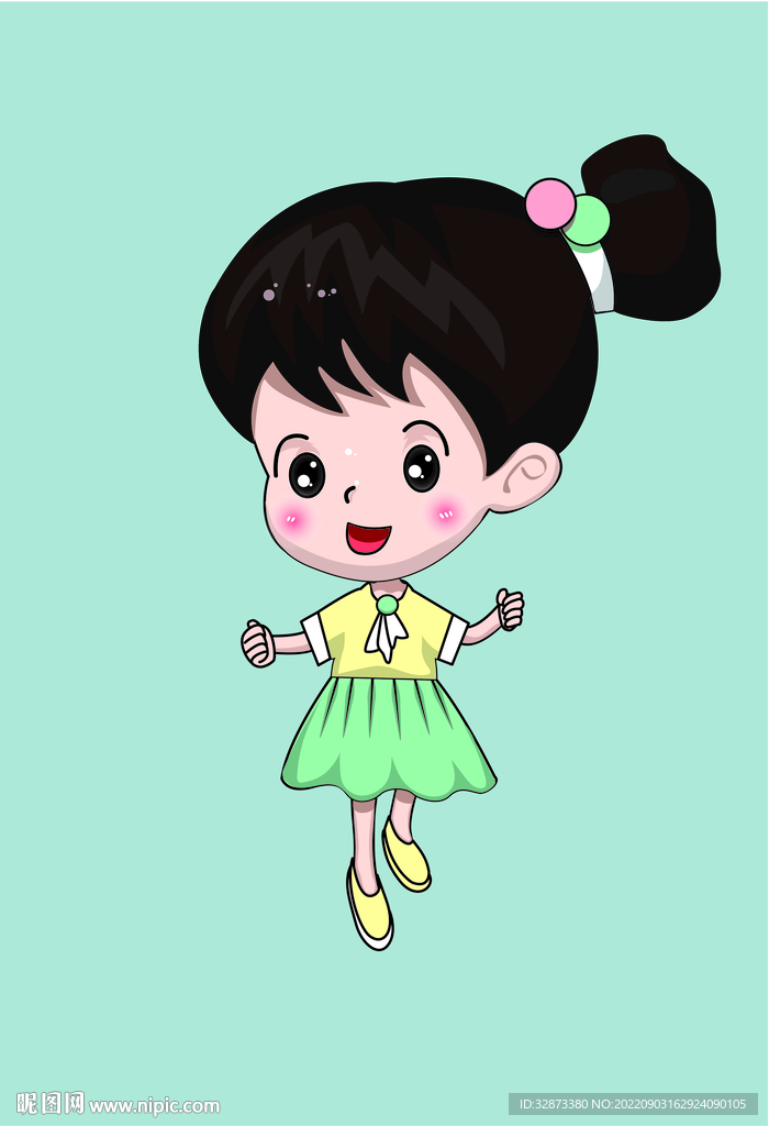 原创手绘矢量图卡通可爱女孩娃娃