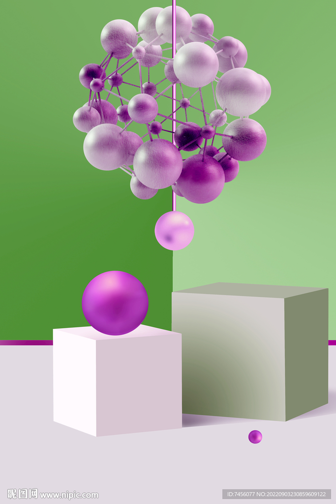 紫色球立体方块艺术挂画装饰画