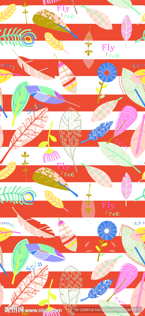 数码印花条横纹叶子