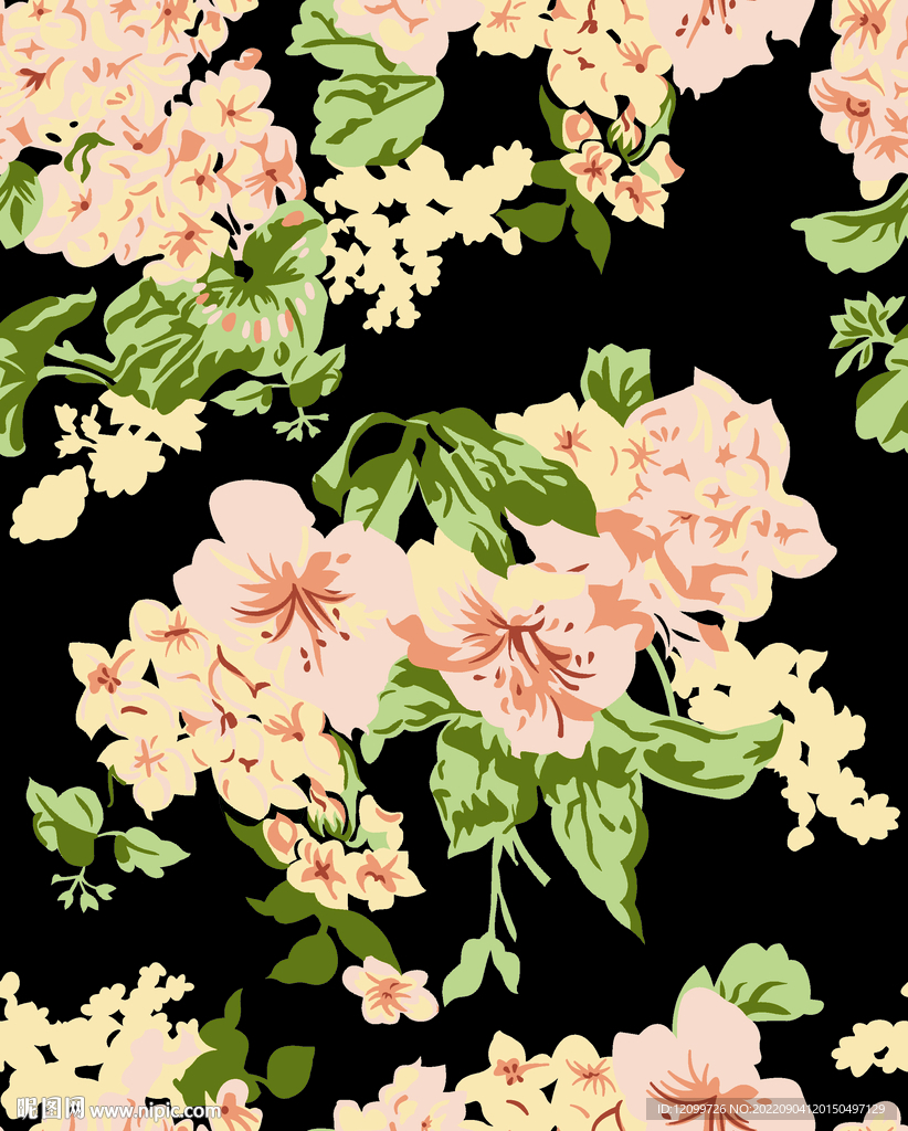 大牌手绘花朵数码印花