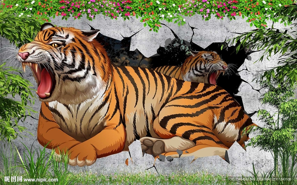 猛虎破墙电视背景墙