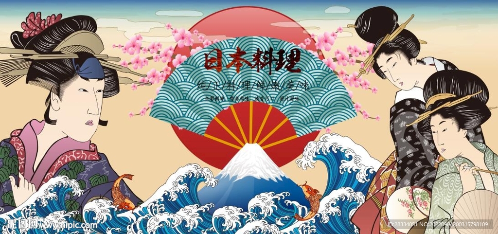 浮世绘日本料理餐饮背景墙