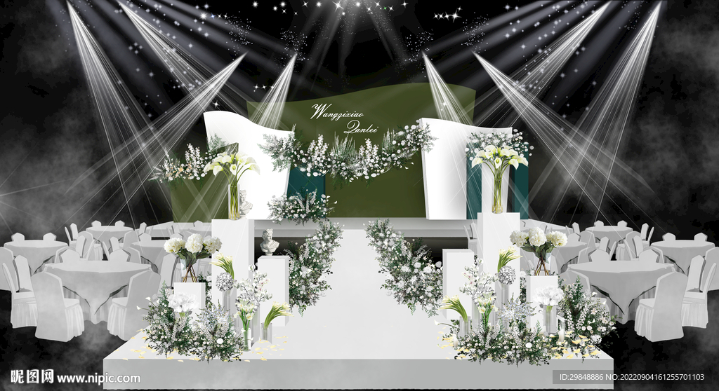 韩式白绿色婚礼效果图