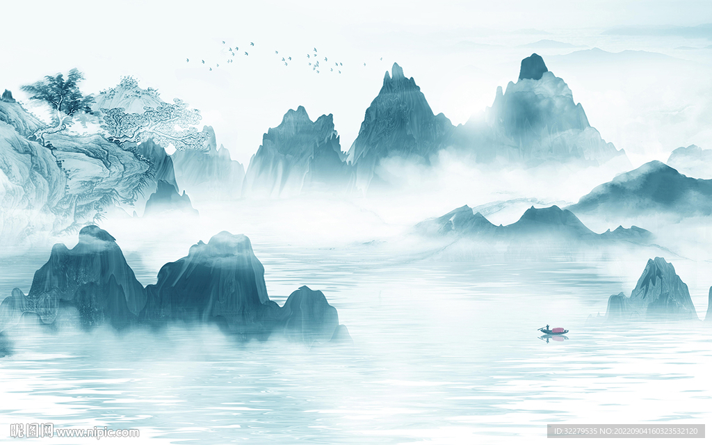 中式电视山水背景 TIf分层