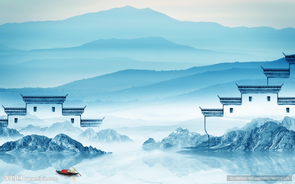 中式山水无框新画 TIf分层