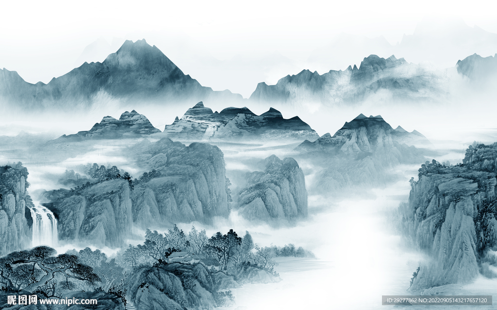 国画中式风格山水 Tif分层