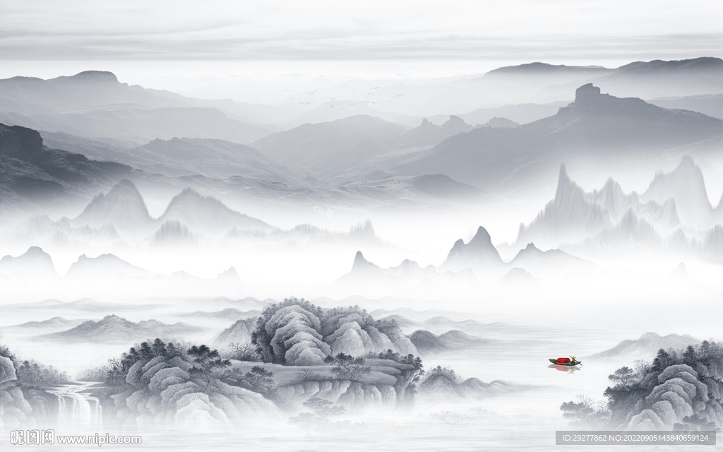 简约中式风格山水 Tif分层