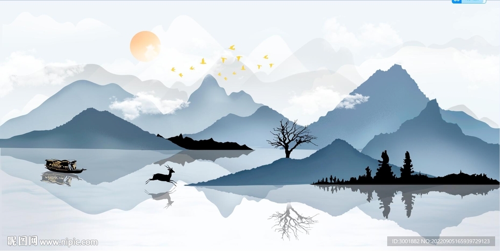 轻奢装饰画 水墨山水画