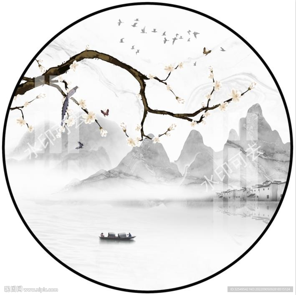 圆形山水画