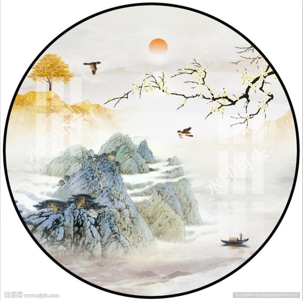 圆形山水画