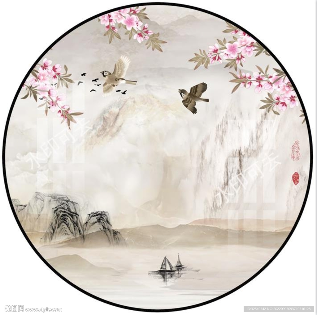圆形山水画
