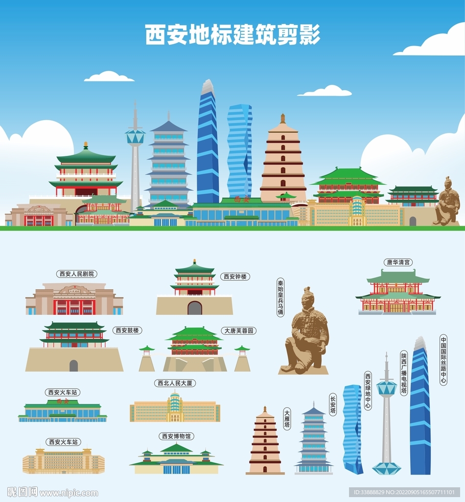 西安地标建筑剪影
