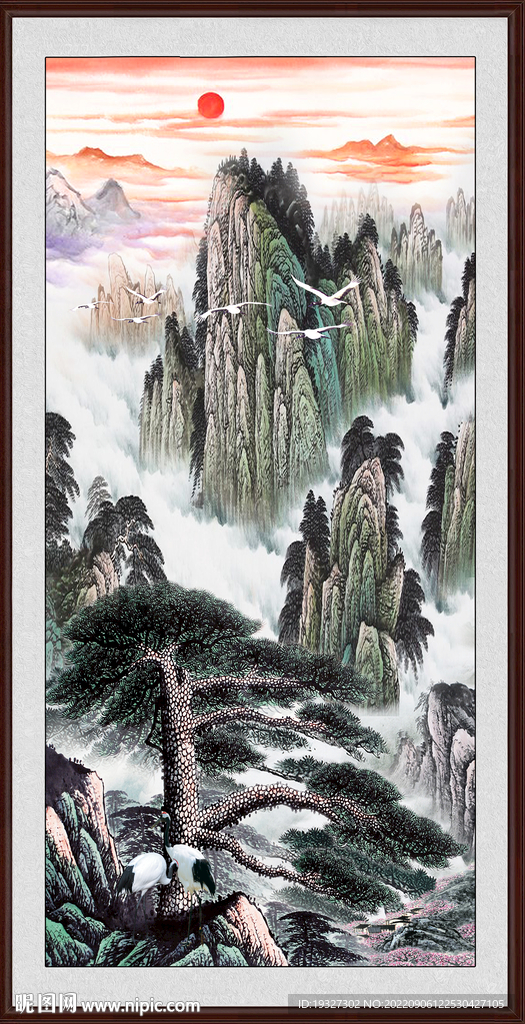 水墨黄山竖副迎客松
