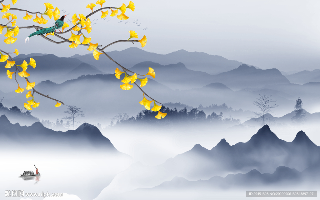 最新中国风山水 tif分层