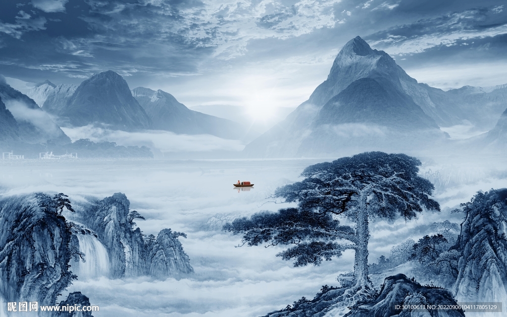 中国风简约新山水画 tif分层