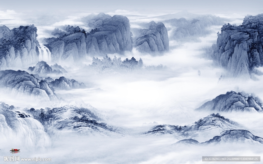 极简沙发背景山水 TIf分层