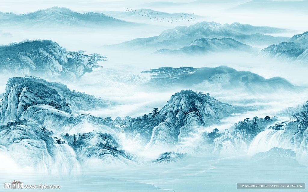 中式沙发背景山水 TIf分层