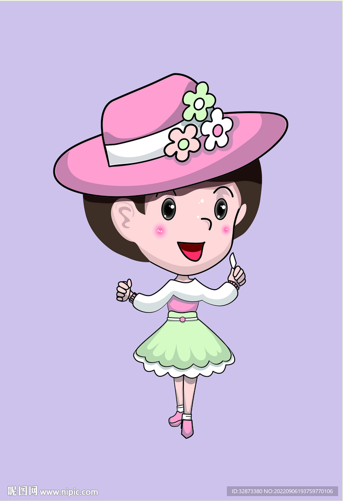 矢量图手绘可爱卡通女孩娃娃