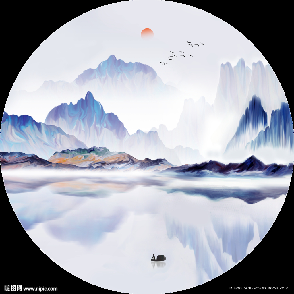 高清圆形山水装饰画 