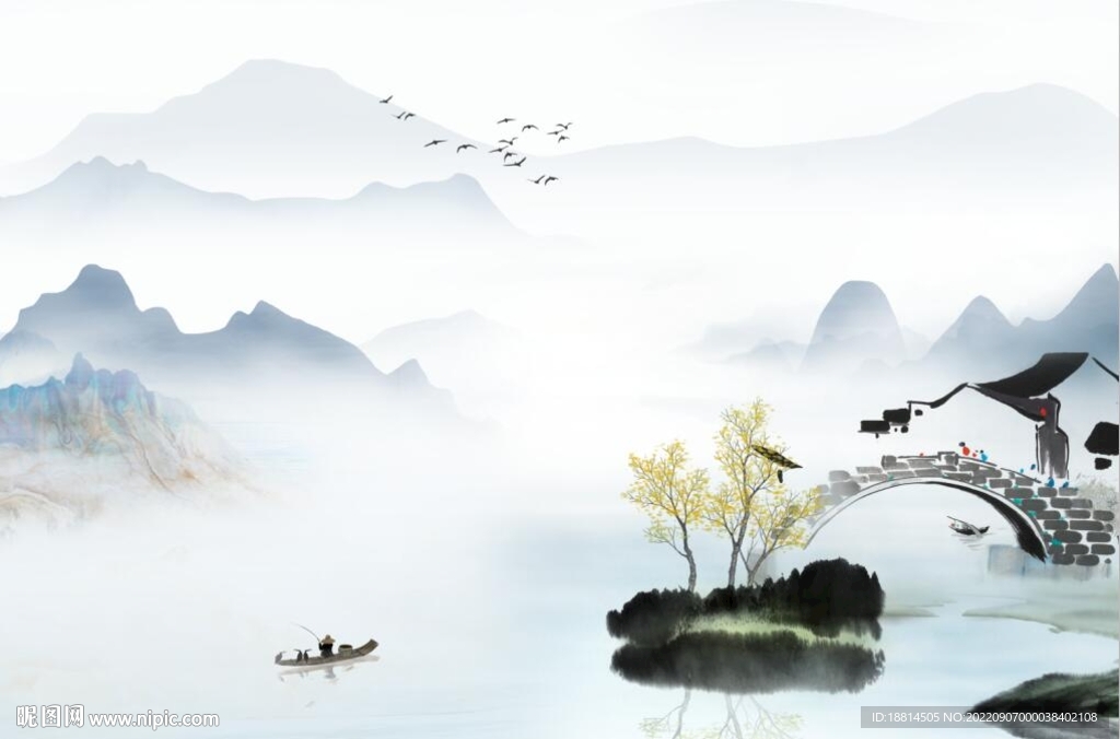 江南山水风景电视背景墙