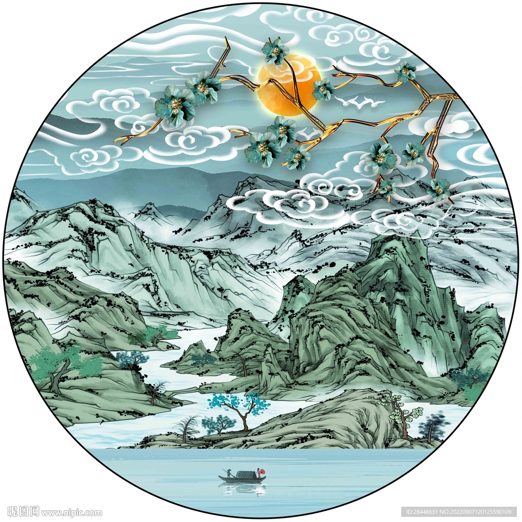 新中式圆形装饰画 
