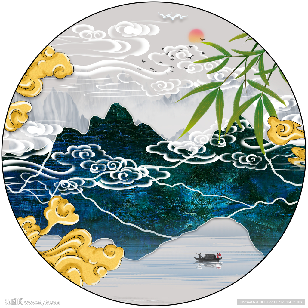 新中式圆形装饰画 