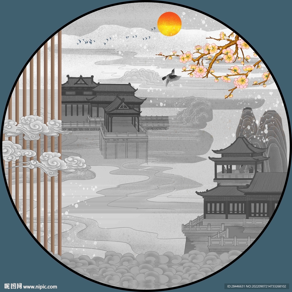 新中式圆形装饰画 