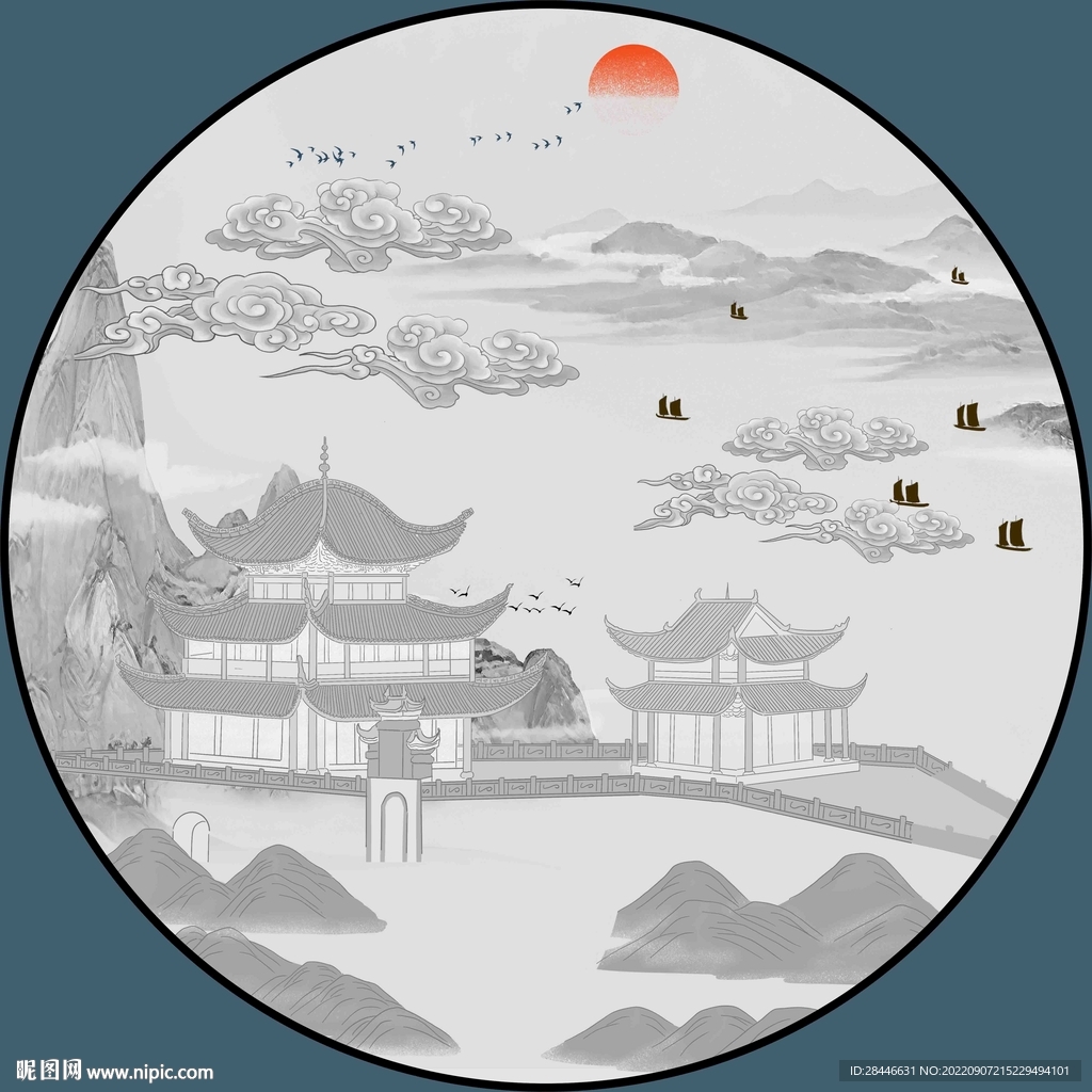 新中式圆形装饰画