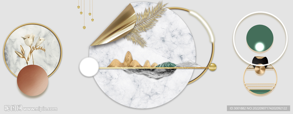 轻奢装饰画 三联画 花