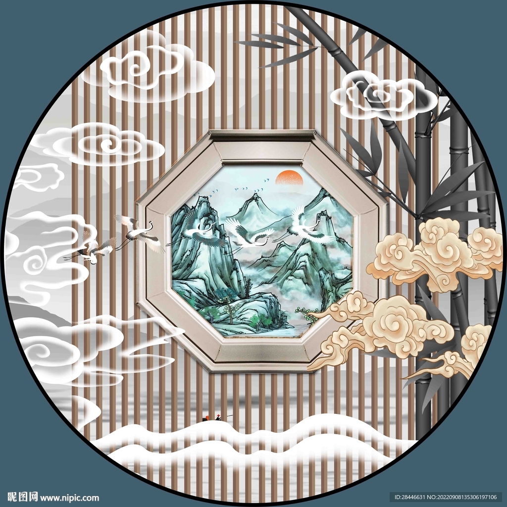 新中式圆形装饰画