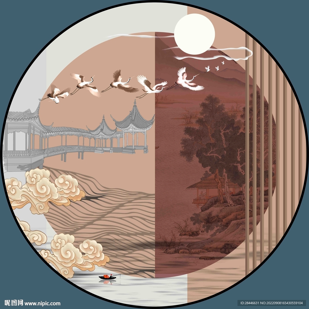 新中式圆形装饰画 