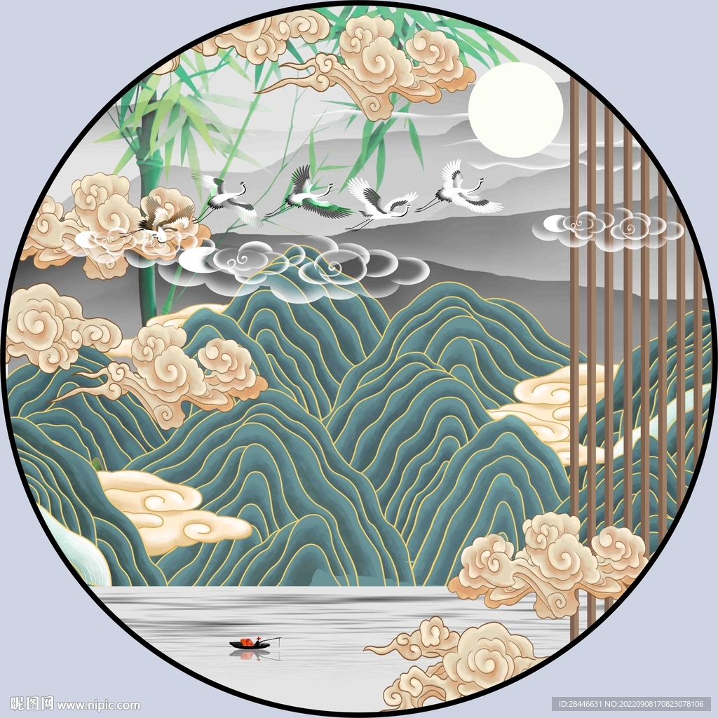 新中式圆形装饰画 