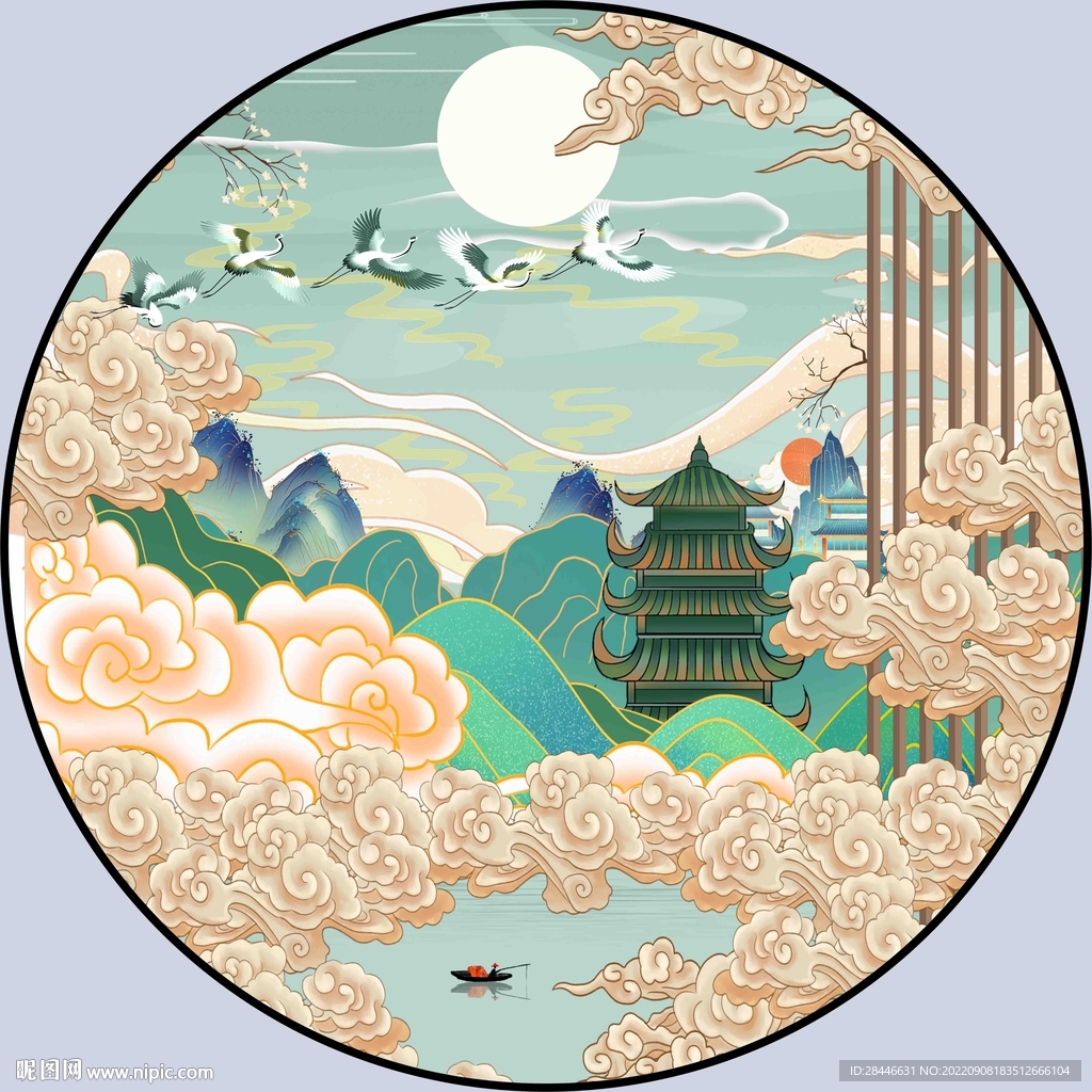 新中式圆形装饰画