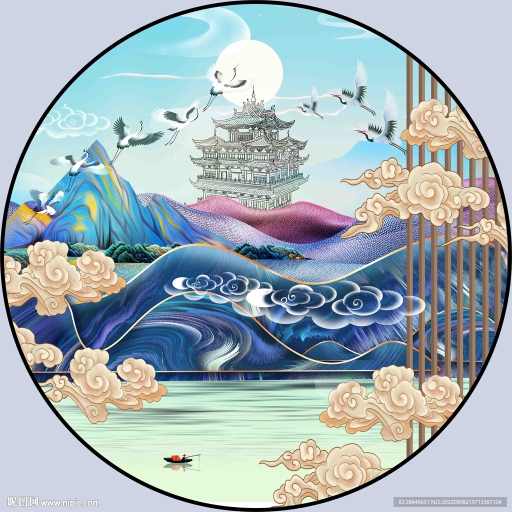 新中式 圆形装饰画 