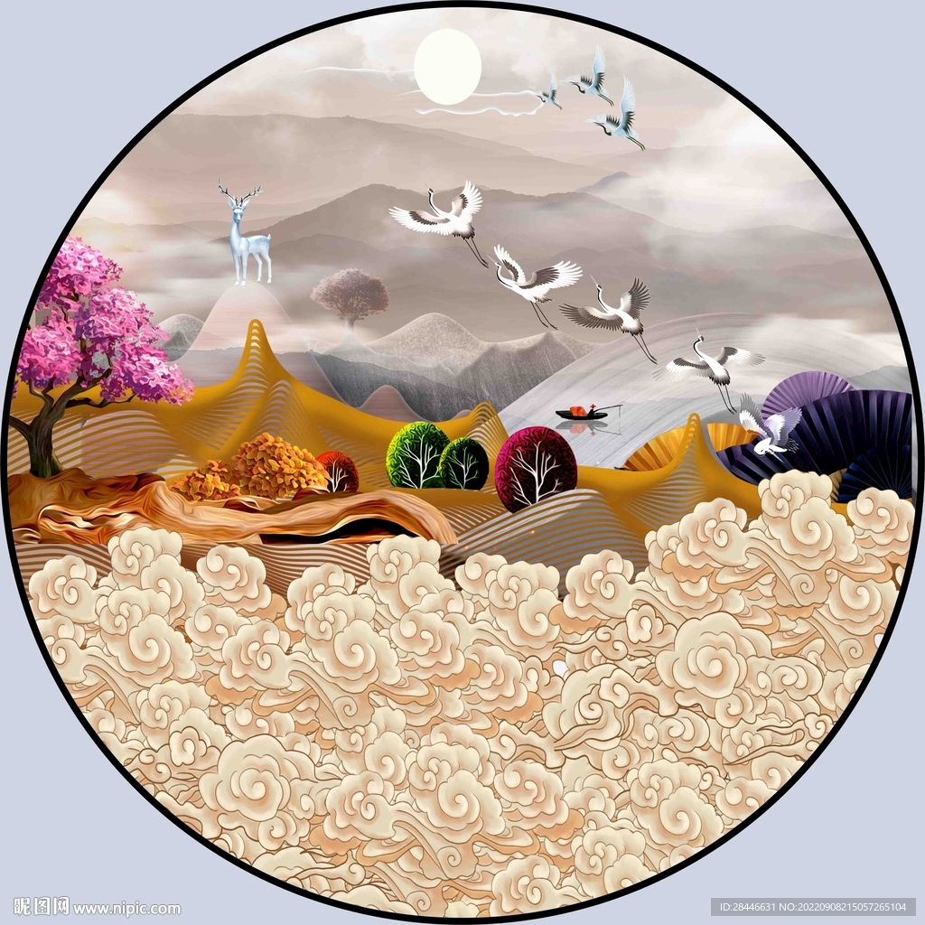 新中式圆形装饰画