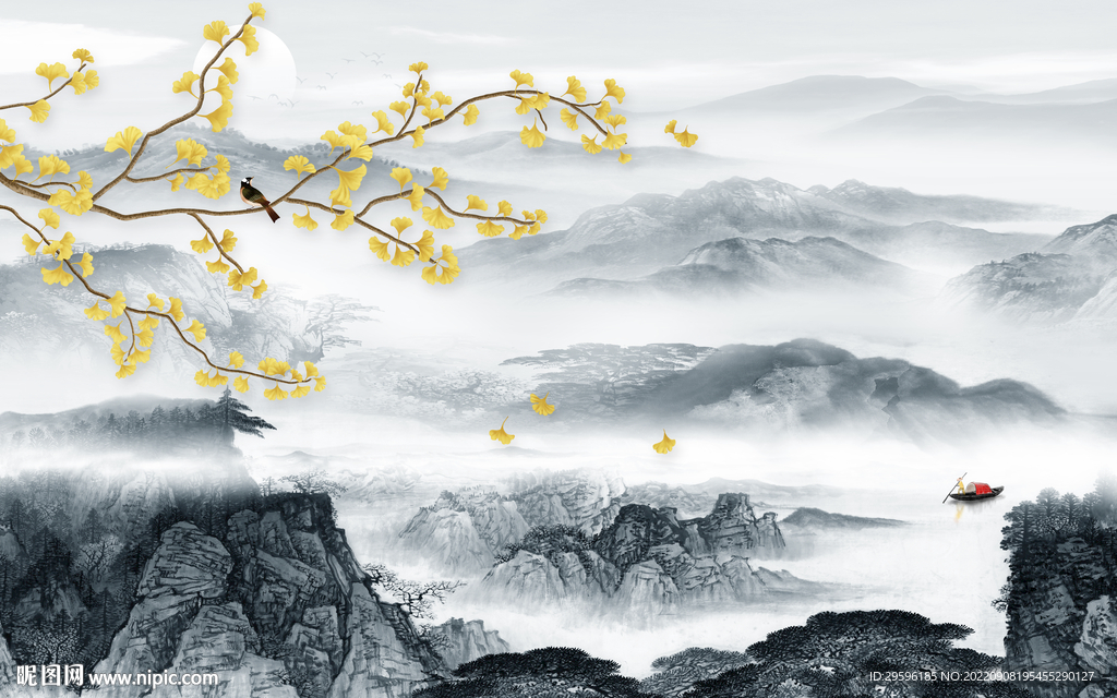 新中式山水客厅画 tif分层