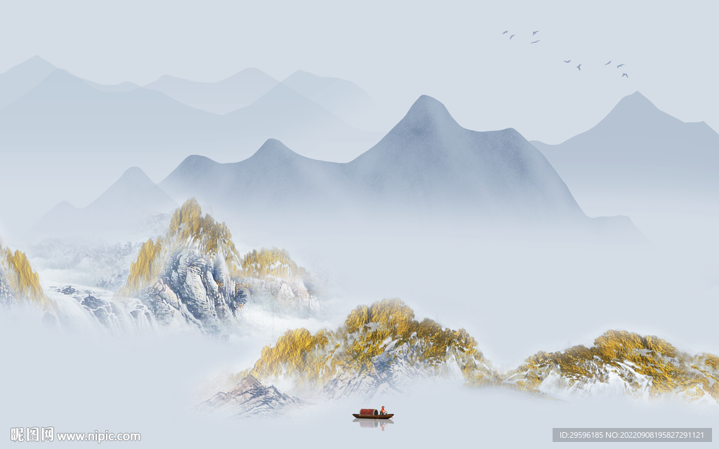 中式新山水客厅画 tif分层