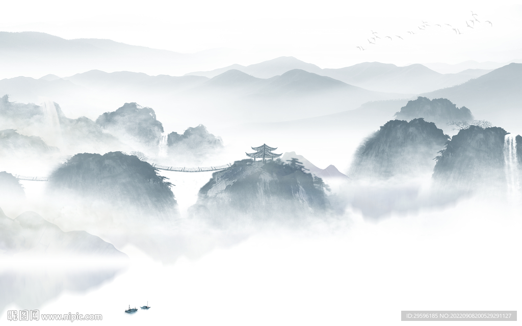 高清新山水客厅画 tif分层