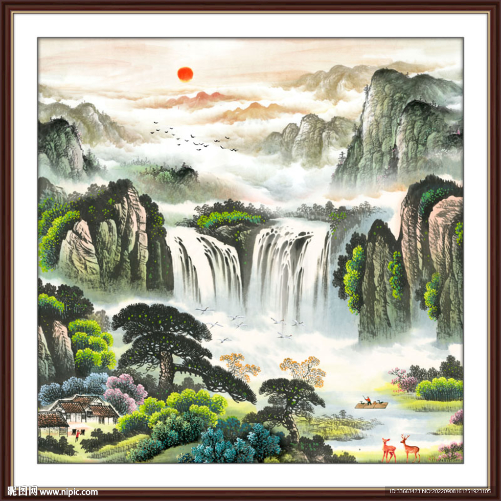 国画瀑布山水画