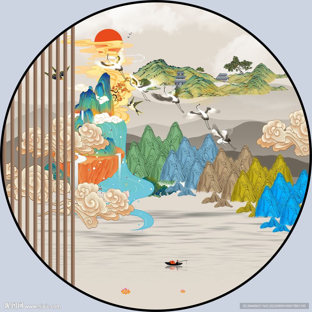 新中式圆形装饰画 