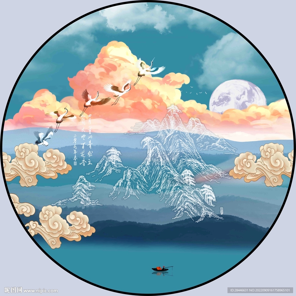 新中式圆形装饰画