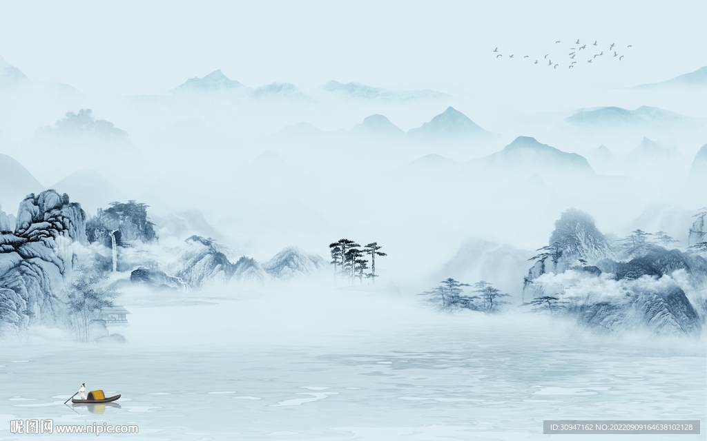 中式沙发山水新画 tIf分层