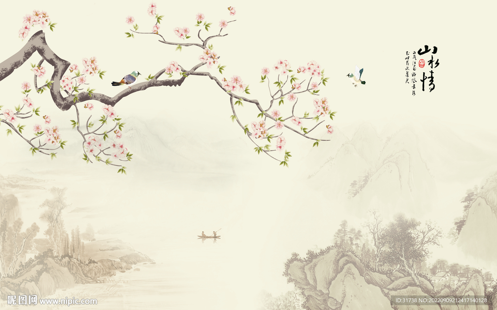 工笔花鸟背景墙装饰画