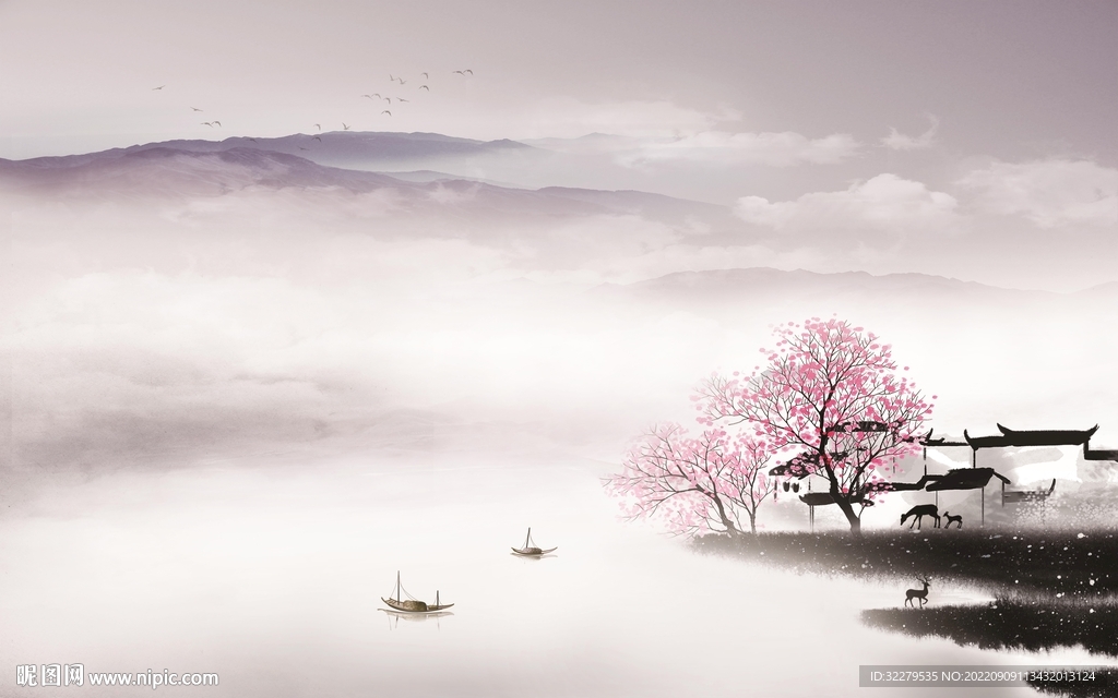 爆款中式山水背景 TIf分层