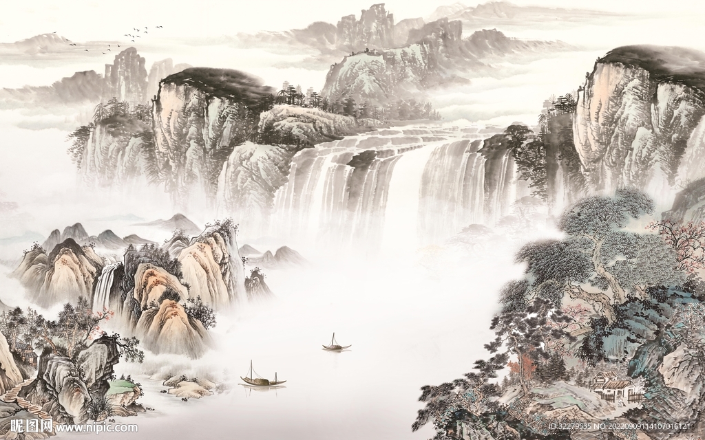 高清中式山水背景 TIf分层