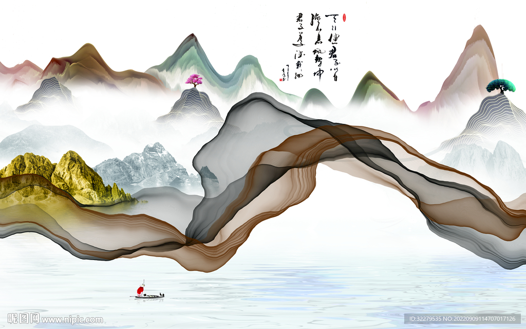 大气 中式山水背景 TIf分层