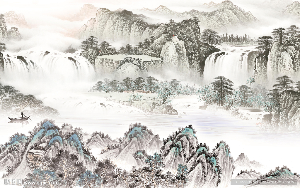现代 中式山水背景 TIf分层