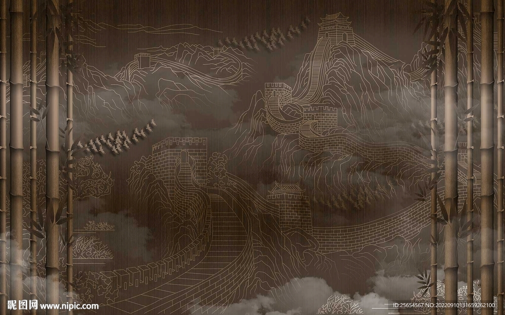 中式长城浮雕雕刻背景